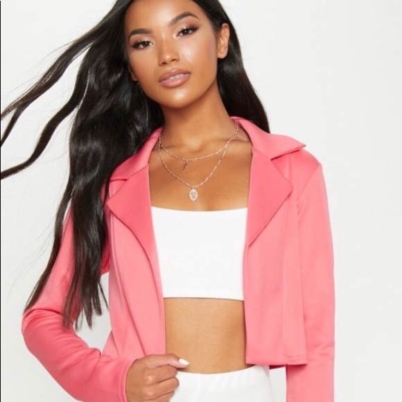 NWT Prettylittlethings Cropped Coral Scuba Blazer - Picture 3 of 3